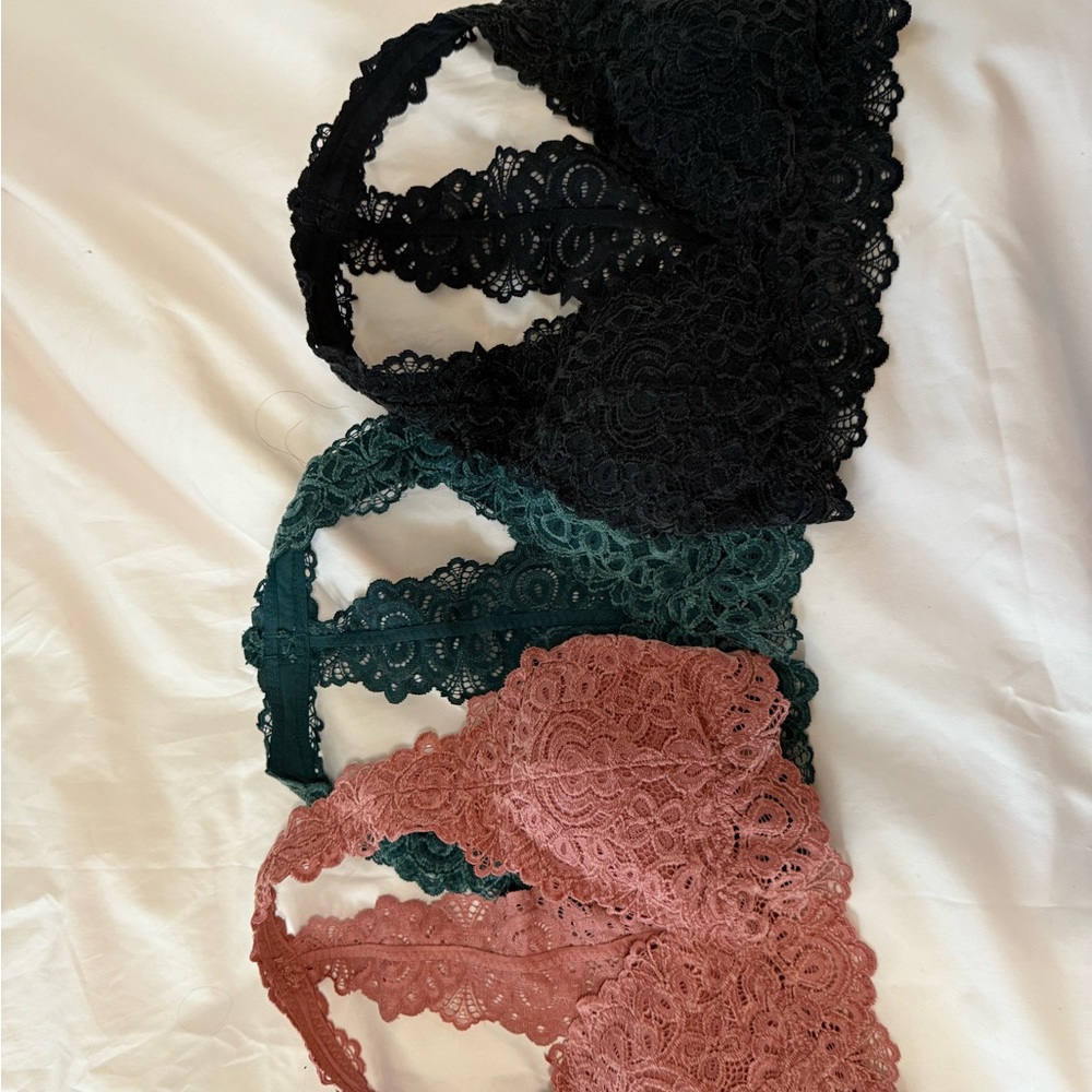 Hollistrr/Gilly Hicks Lace Bralette Set - Black, Green, and Pink